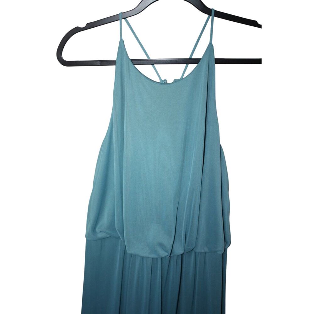 David's Bridal Teal Blue Maxi Spaghetti Strap High Neck Gown Chiffon Dress 10 - Picture 4 of 5